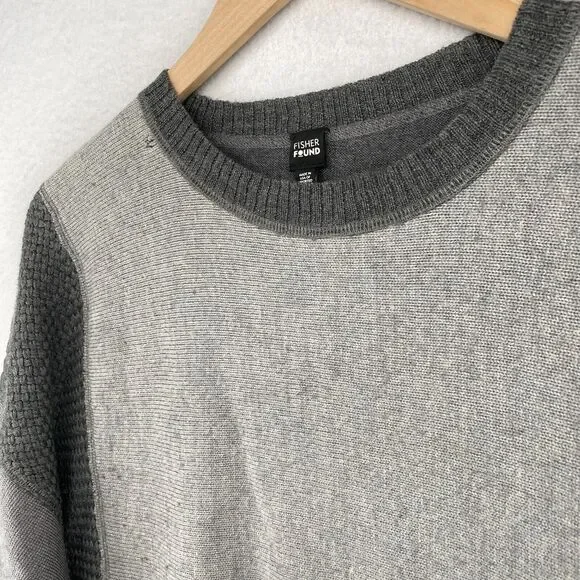 FISHER FOUND Sweater S EILEEN FISHER Patchwork Crafted Jumper Crochet Gray USA - Picture 4 of 13
